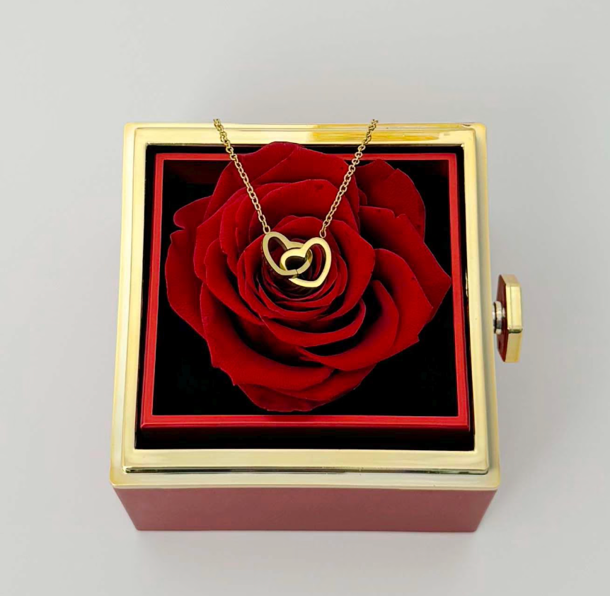 Personalized Couple's Names Heart Necklace Custom Jewelry Rotating Preserved Rose Box For Women
