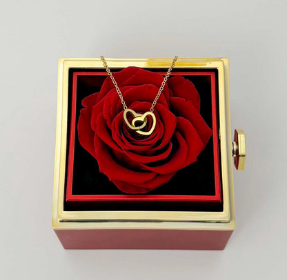 Personalized Couple's Names Heart Necklace Custom Jewelry Rotating Preserved Rose Box For Women