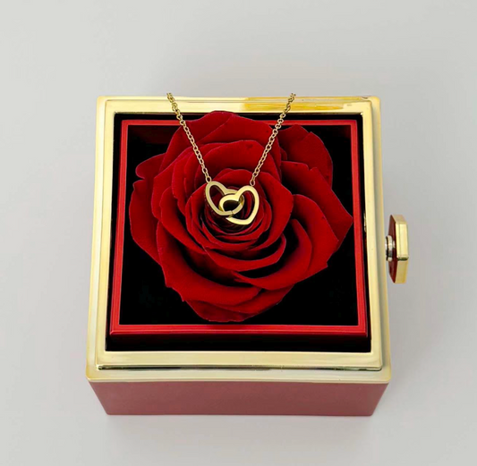 Personalized Couple's Names Heart Necklace Custom Jewelry Rotating Preserved Rose Box For Women
