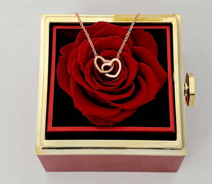 Personalized Couple's Names Heart Necklace Custom Jewelry Rotating Preserved Rose Box For Women