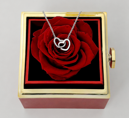 Personalized Couple's Names Heart Necklace Custom Jewelry Rotating Preserved Rose Box For Women