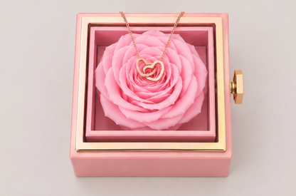 Personalized Couple's Names Heart Necklace Custom Jewelry Rotating Preserved Rose Box For Women