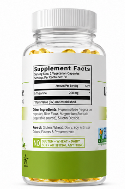 Natural L-Theanine Capsules at 200 Mg Supporting Healthy Mood And Stress Relief