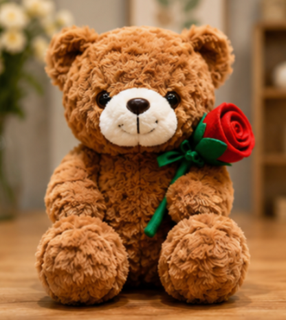 Rose Teddy Bear Plush Toy Gift Customized Flower Hugging Teddy Bear Toy with Rose