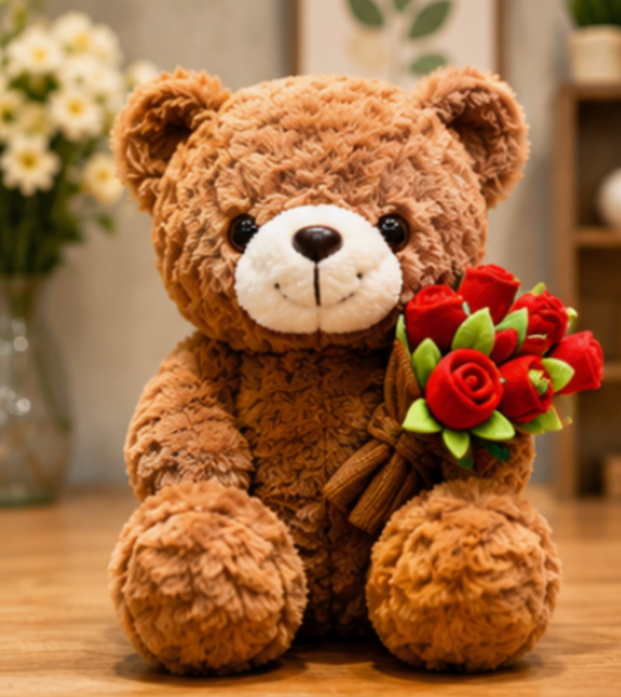 Rose Teddy Bear Plush Toy Gift Customized Flower Hugging Teddy Bear Toy with Rose
