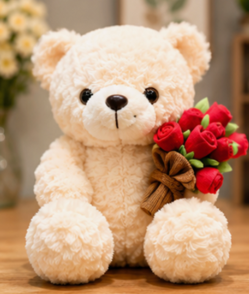 Rose Teddy Bear Plush Toy Gift Customized Flower Hugging Teddy Bear Toy with Rose