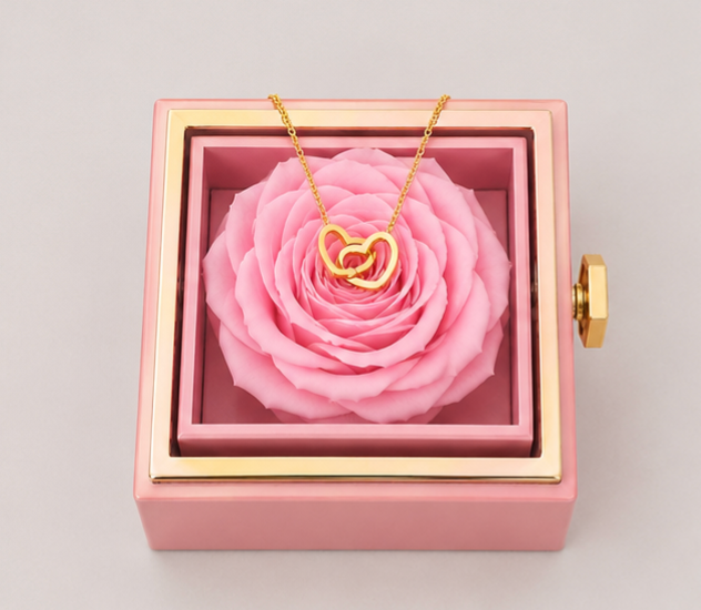 Personalized Couple's Names Heart Necklace Custom Jewelry Rotating Preserved Rose Box For Women