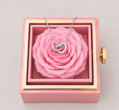 Personalized Couple's Names Heart Necklace Custom Jewelry Rotating Preserved Rose Box For Women