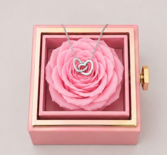 Personalized Couple's Names Heart Necklace Custom Jewelry Rotating Preserved Rose Box For Women